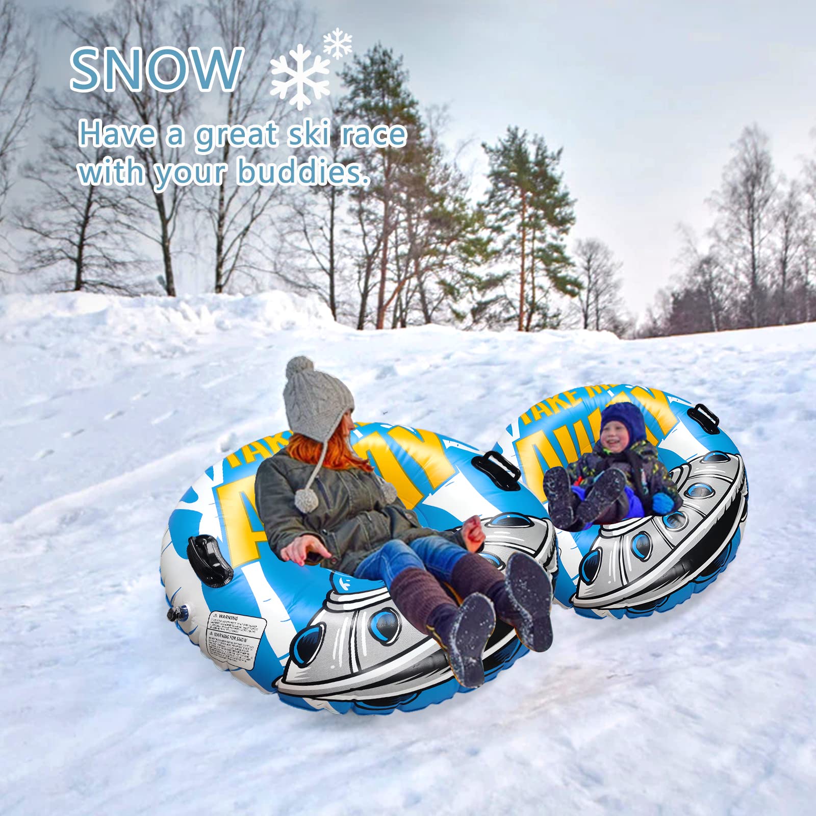 Snow Tube, Inflatable Snow Sled for Kids and Adults, Heavy Duty Snow Tube Made by Thickening Material of 0.6mm,Snow Toys for Kids Outdoor (Ski boat)