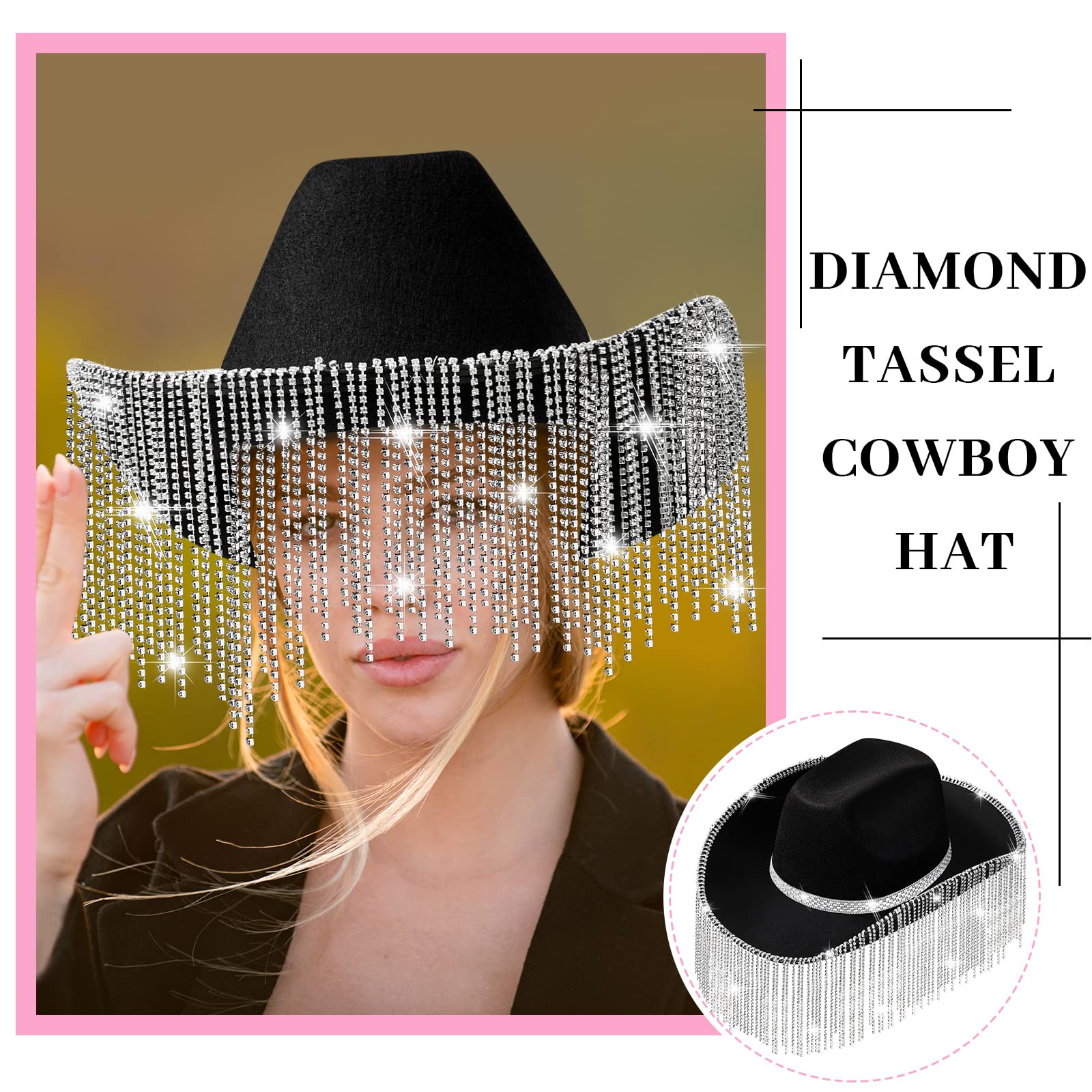 Rhinestone Cowboy Hat Glitter Cowboy Hat With Glasses, Headscarves, Adhesive Rhinestone Letter Patches