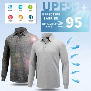 FINGER TEN Men's Golf Shirts Long Sleeve Short Lightweight Dry Fit Moisture Wicking T-Shirts UPF 50 Sun Protection (Light Gray, X-Large)