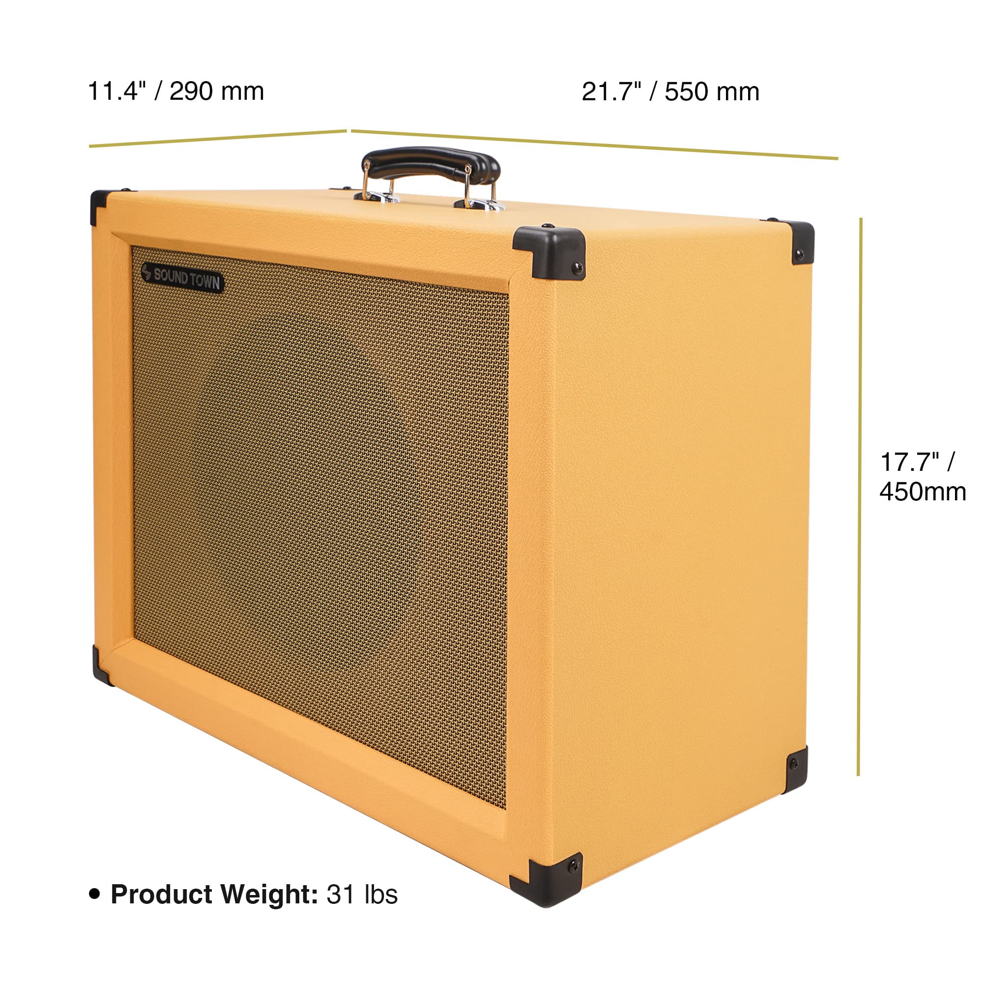 Sound Town 1 x 12" Empty Guitar Speaker Cabinet, with Birch Plywood Construction, Orange Tolex, Wheat Cloth Grill, Compatible with Celestion/Eminence Speakers (GUC112OR-EC)