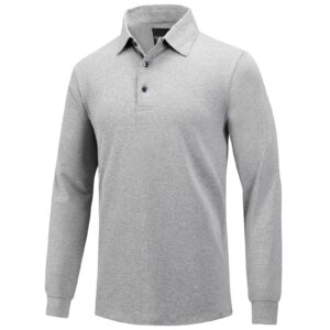 FINGER TEN Men's Golf Shirts Long Sleeve Short Lightweight Dry Fit Moisture Wicking T-Shirts UPF 50 Sun Protection (Light Gray, X-Large)