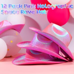 Coume 12 Pcs Neon Sparkly Glitter Cowgirl Cowboy Hat for Women Girl Holographic Cowboy Hat Bulk for Bachelor Halloween Party(Pink,Stylish Style)