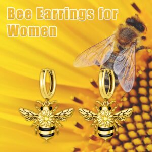 Bee Earrings S925 Sterling Silver Hypoallergenic Gold Plated CZ Bumble Bee Huggie Hoop Earring Queen Bee Jewelry Gifts for Women