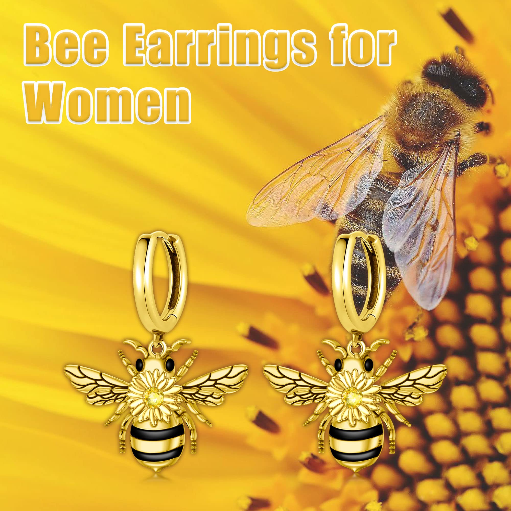 Bee Earrings S925 Sterling Silver Hypoallergenic Gold Plated CZ Bumble Bee Huggie Hoop Earring Queen Bee Jewelry Gifts for Women