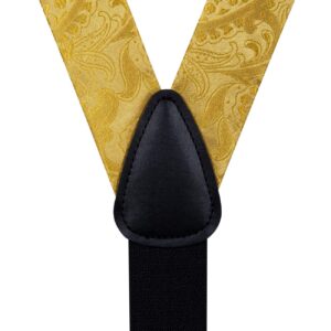 DiBanGu Gold Suspenders for Men Heavy Duty Yellow Suspenders and Bow Tie Set Adjustable Y-Back Mens Trouser Braces