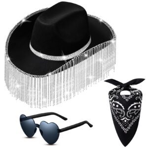 Rhinestone Cowboy Hat Glitter Cowboy Hat With Glasses, Headscarves, Adhesive Rhinestone Letter Patches