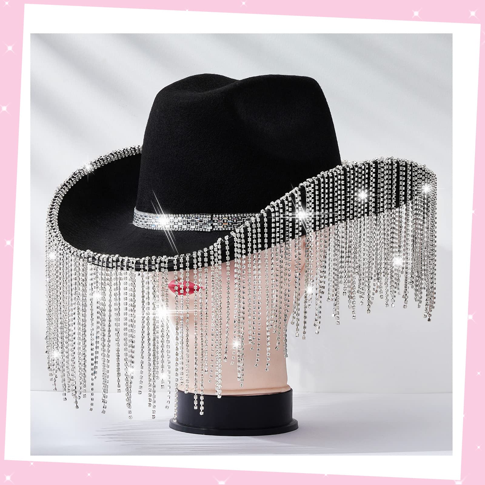 Rhinestone Cowboy Hat Glitter Cowboy Hat With Glasses, Headscarves, Adhesive Rhinestone Letter Patches