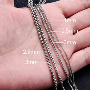 PDTJMTG 925 Sterling Silver Round Box Chain 1MM, 1.5MM, 2MM, 2.5MM, 3MM Silver/Gold Square Rolo Chain Necklace for Men Women 18, 20, 22, 24, 26 Inch (22 Inches, 2.5mm Wide, 1.Silver)