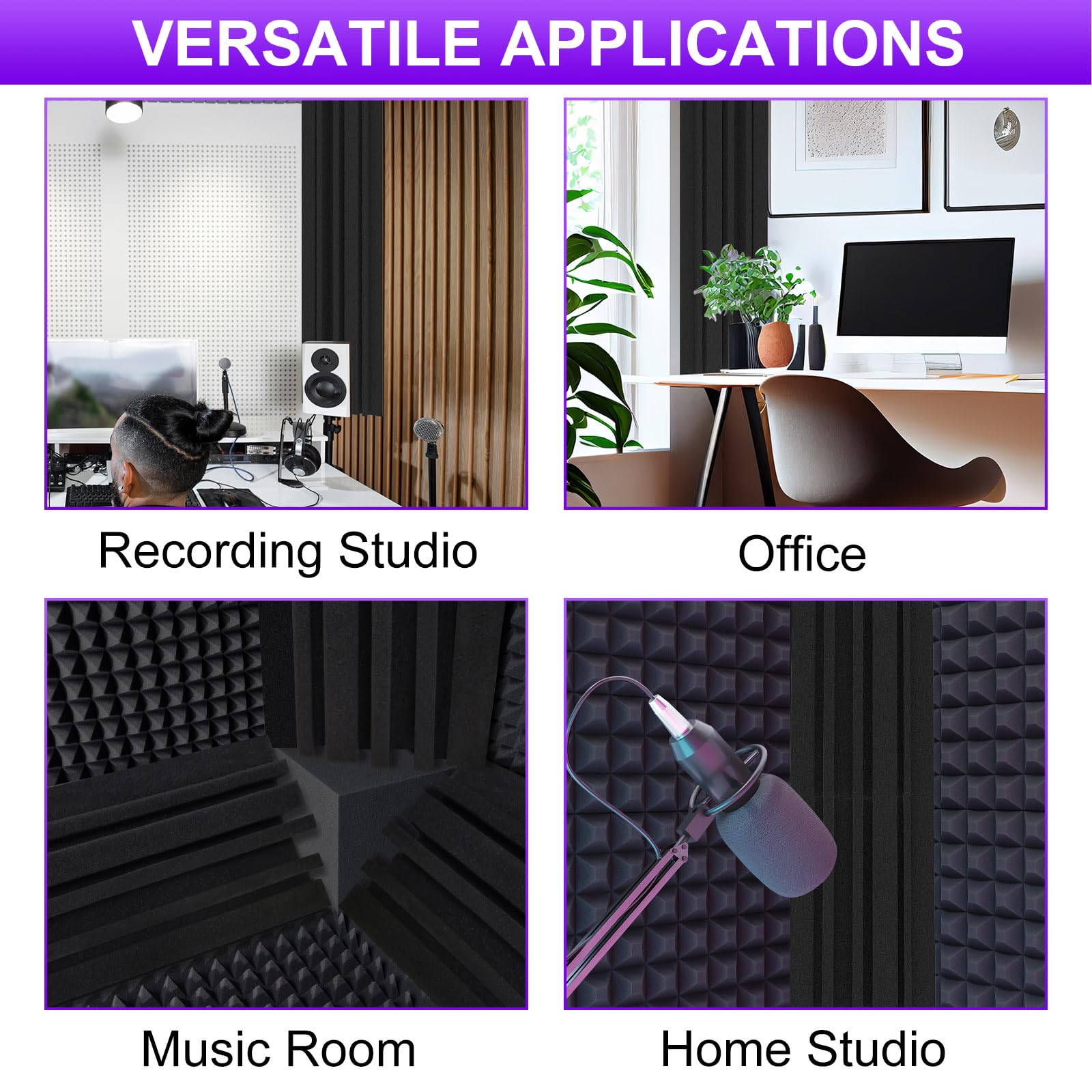 TroyStudio Bass Traps - 12 Pcs 4 X 4 X 12 Inches Dense Thick Studio Bass Foam Corner, Acoustic Treatment Panel Absorbing Echo Reverb, Low Frequency Sound Absorber for Music Room Home Recording Studio