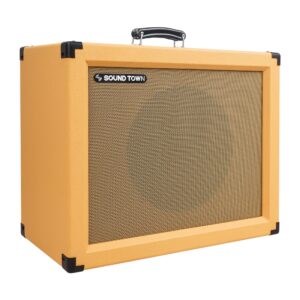 sound town 1 x 12" empty guitar speaker cabinet, with birch plywood construction, orange tolex, wheat cloth grill, compatible with celestion/eminence speakers (guc112or-ec)