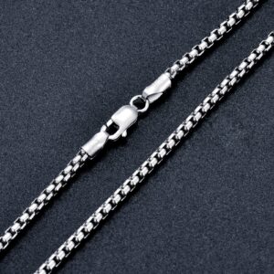 PDTJMTG 925 Sterling Silver Round Box Chain 1MM, 1.5MM, 2MM, 2.5MM, 3MM Silver/Gold Square Rolo Chain Necklace for Men Women 18, 20, 22, 24, 26 Inch (22 Inches, 2.5mm Wide, 1.Silver)