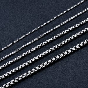 PDTJMTG 925 Sterling Silver Round Box Chain 1MM, 1.5MM, 2MM, 2.5MM, 3MM Silver/Gold Square Rolo Chain Necklace for Men Women 18, 20, 22, 24, 26 Inch (22 Inches, 2.5mm Wide, 1.Silver)