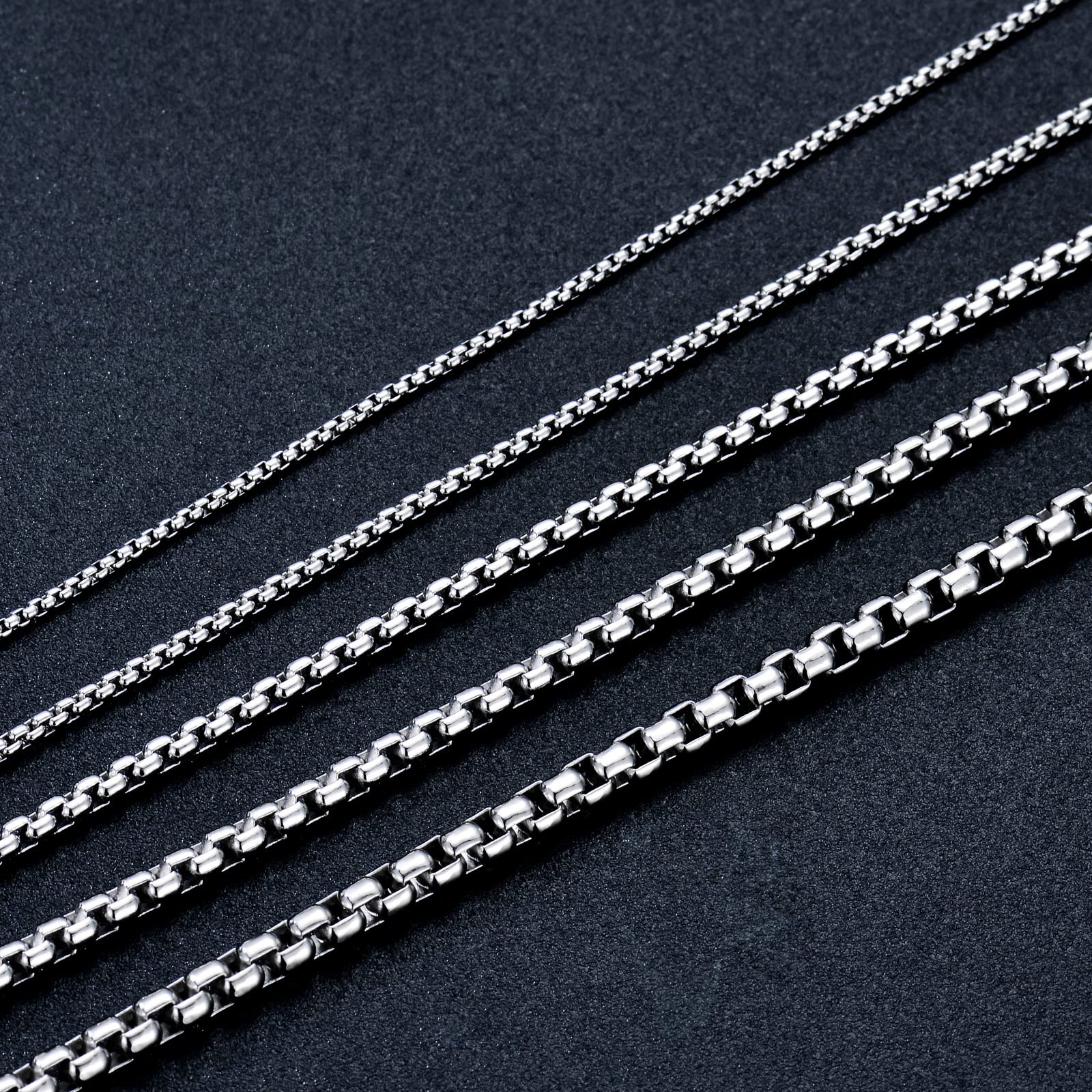 PDTJMTG 925 Sterling Silver Round Box Chain 1MM, 1.5MM, 2MM, 2.5MM, 3MM Silver/Gold Square Rolo Chain Necklace for Men Women 18, 20, 22, 24, 26 Inch (22 Inches, 2.5mm Wide, 1.Silver)