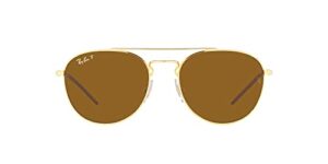 ray-ban rb3589 square sunglasses, gold/dark brown polarized, 55 mm