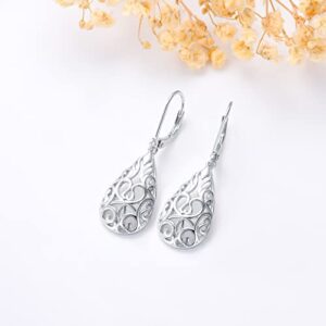 VONALA Filigree Teardrop Earrings for Women Sterling Silver Filigree Teardrop Dangle Earrings Filigree Leverback Earrings for Women Birthday Gift