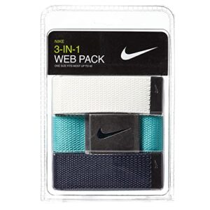 nike golf men's 3-in-1 web belts, white/teal/navy (one size fits most)