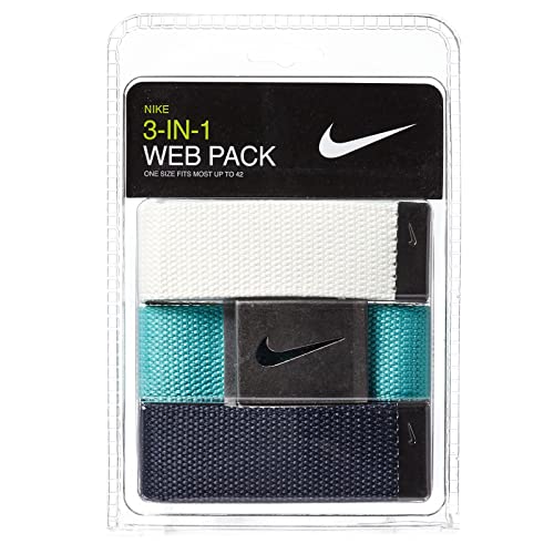 Nike Golf Men's 3-in-1 Web Belts, White/Teal/Navy (One Size Fits Most)