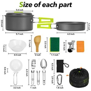 Rlrueyal 15pcs Camping Cookware Mess Kit,Non-Stick Lightweight Pots Set Portable Outdoor Cookware for Camping Backpacking Hiking Outdoor Cooking and Picnic