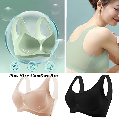 Ultra-Thin Ice Silk Bra, Plus Size Comfort Bra Silk Seamless Daily Sport Bras Beauty Back Yoga Bra with Removable Pads (Black+Blue, 5XL)