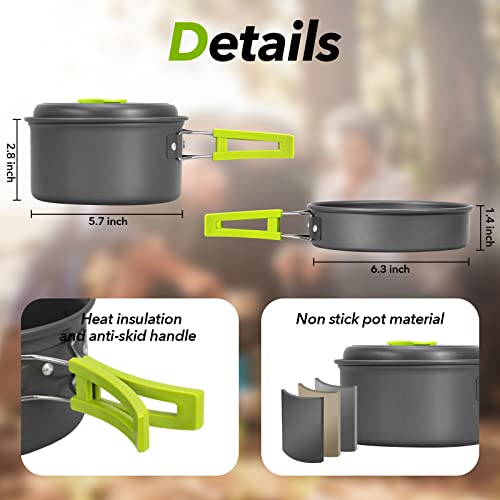 Rlrueyal 15pcs Camping Cookware Mess Kit,Non-Stick Lightweight Pots Set Portable Outdoor Cookware for Camping Backpacking Hiking Outdoor Cooking and Picnic