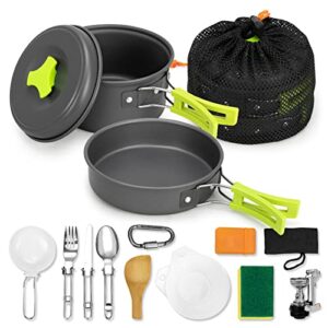 rlrueyal 15pcs camping cookware mess kit,non-stick lightweight pots set portable outdoor cookware for camping backpacking hiking outdoor cooking and picnic