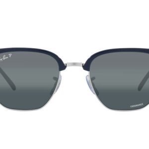 Ray-Ban RB4416 New Clubmaster Square Sunglasses, Blue on Silver/Blue Mirrored Polarized, 51 mm