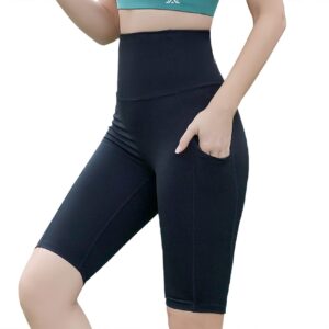 YOUALSO High Waisted Athletic Shorts for Women, 1/2 Yoga Pants with Pockets, for Athletic Workout Running Gym Exercise Sports Cycling Black M