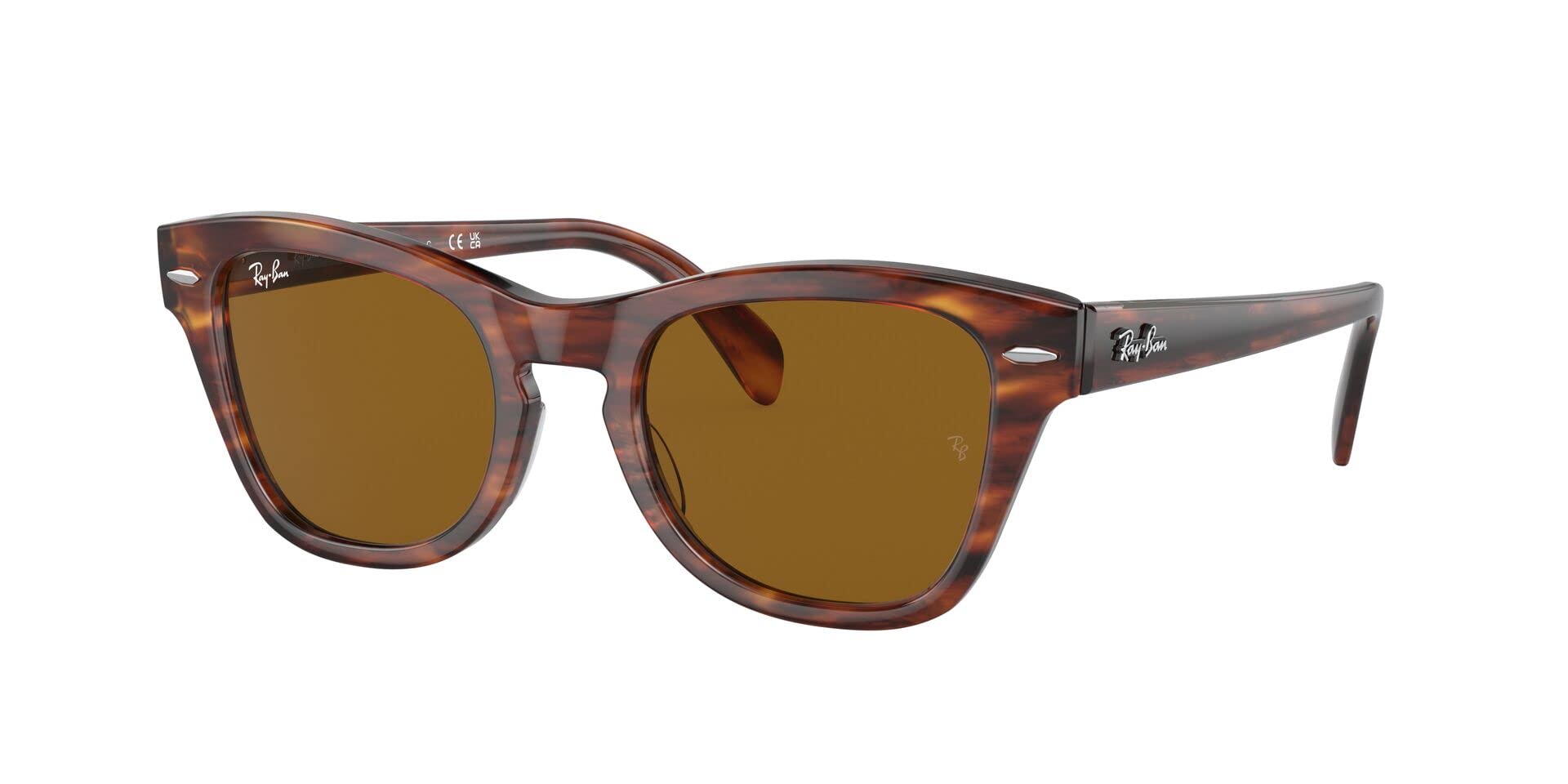 Ray-Ban RB0707S Square Sunglasses, Striped Havana/Brown, 50 mm