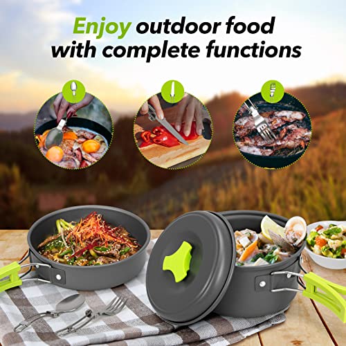 Rlrueyal 15pcs Camping Cookware Mess Kit,Non-Stick Lightweight Pots Set Portable Outdoor Cookware for Camping Backpacking Hiking Outdoor Cooking and Picnic