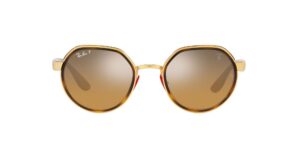 ray-ban rb3703m scuderia ferrari collection round sunglasses, gold/brown mirrored grey polarized, 51 mm