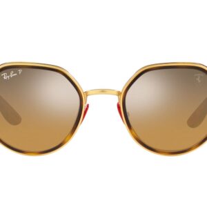 Ray-Ban RB3703M Scuderia Ferrari Collection Round Sunglasses, Gold/Brown Mirrored Grey Polarized, 51 mm