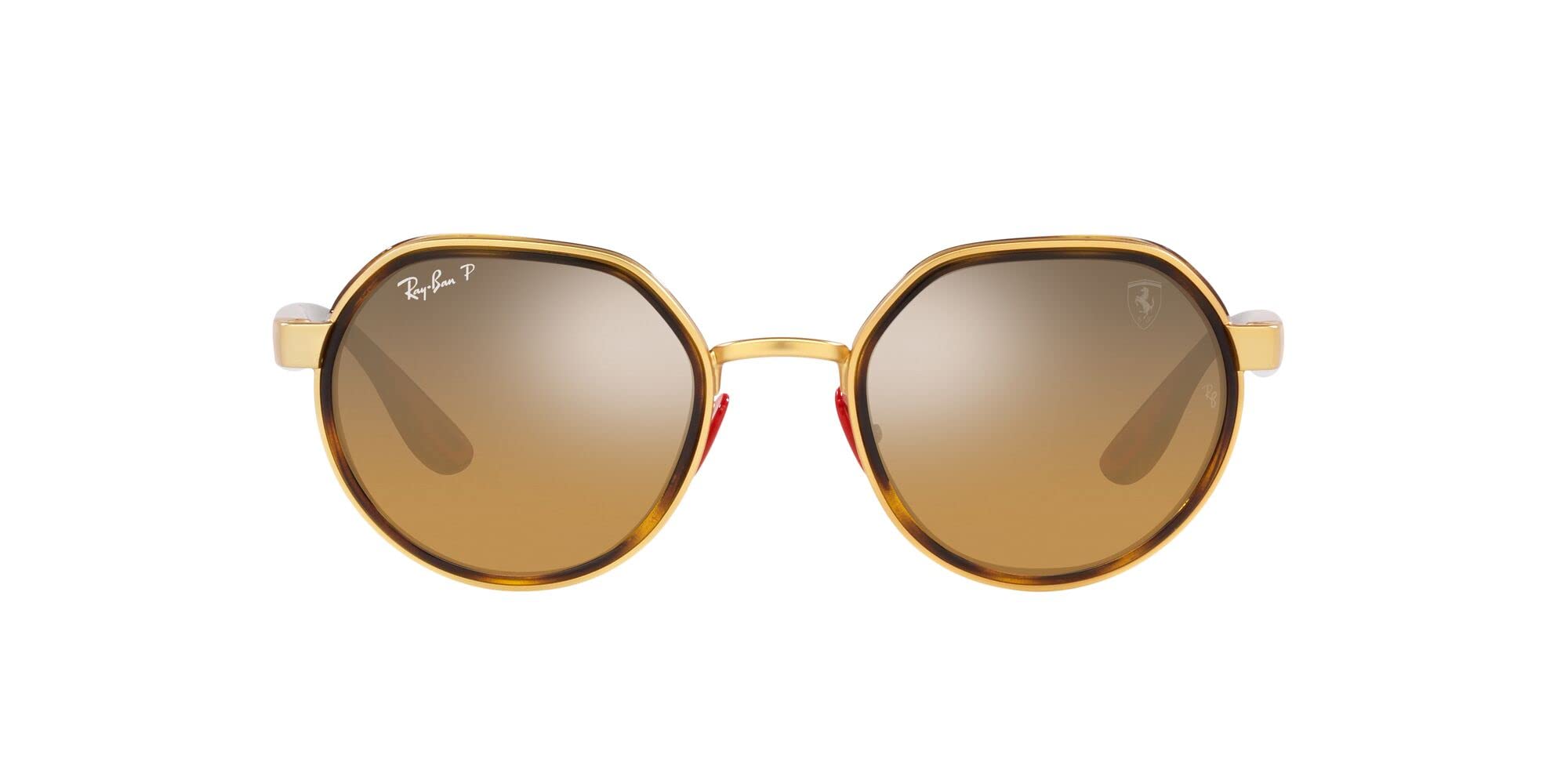 Ray-Ban RB3703M Scuderia Ferrari Collection Round Sunglasses, Gold/Brown Mirrored Grey Polarized, 51 mm