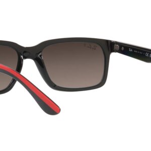 Ray-Ban RB4393M Scuderia Ferrari Collection Rectangular Sunglasses, Black on Rubber Red/Grey Mirrored Gradient Polarized, 56 mm