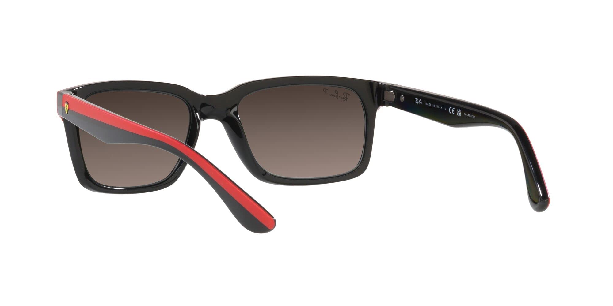 Ray-Ban RB4393M Scuderia Ferrari Collection Rectangular Sunglasses, Black on Rubber Red/Grey Mirrored Gradient Polarized, 56 mm