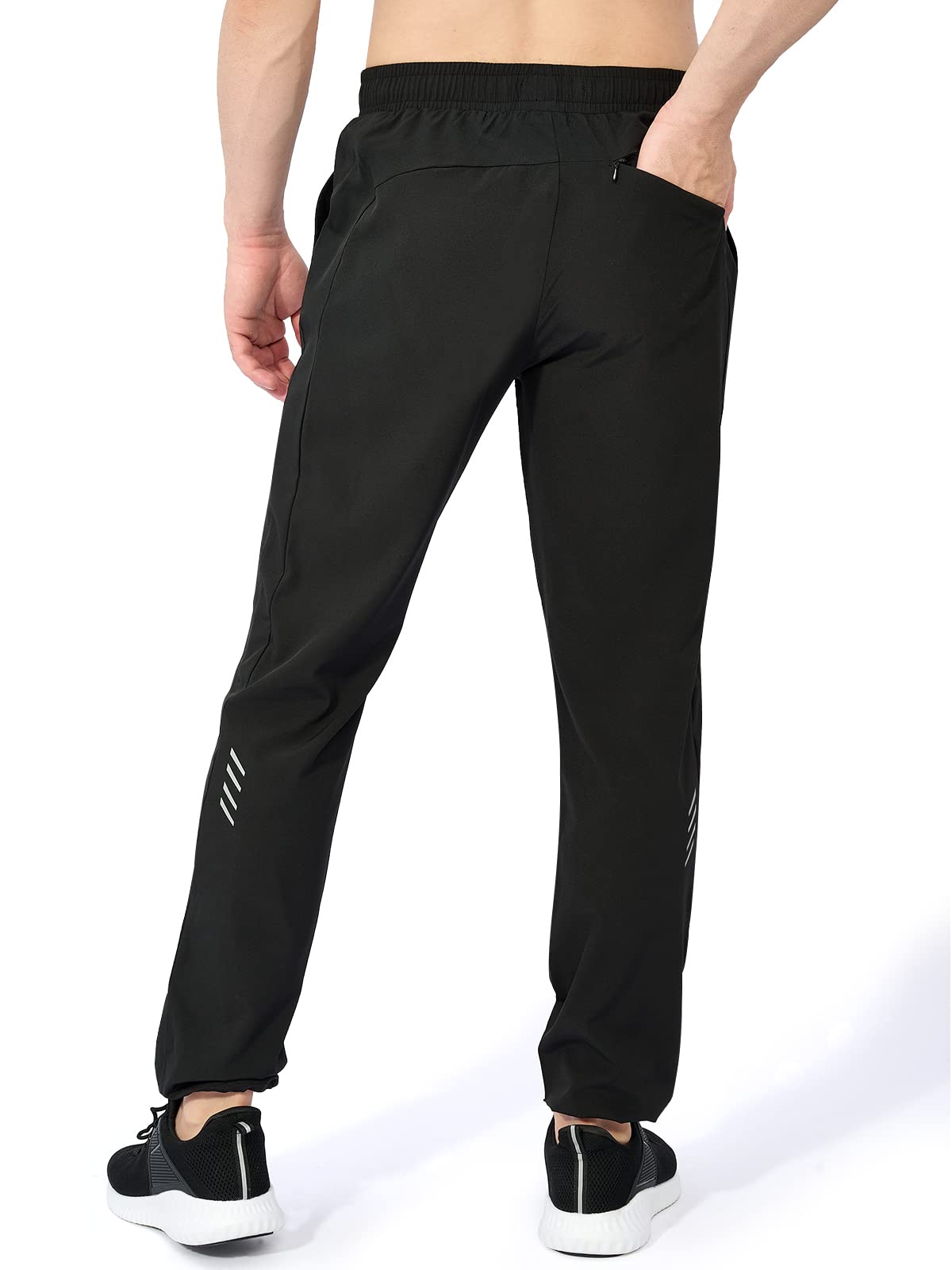 MELOO Men's Lightweight Sweatpants Joggers - Water Resistant Athletic Track Pockets Pants Running, Hiking, Workout Black Size XL