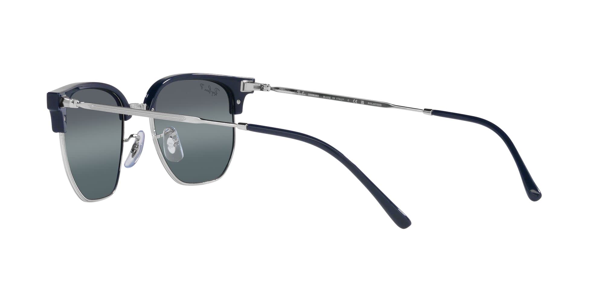 Ray-Ban RB4416 New Clubmaster Square Sunglasses, Blue on Silver/Blue Mirrored Polarized, 51 mm