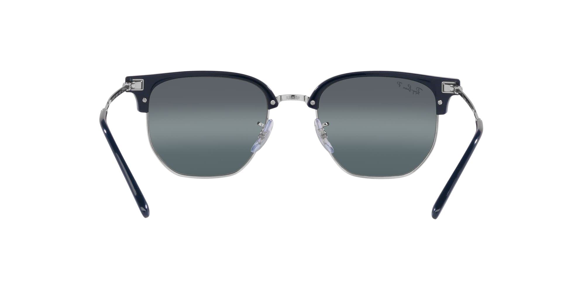 Ray-Ban RB4416 New Clubmaster Square Sunglasses, Blue on Silver/Blue Mirrored Polarized, 51 mm