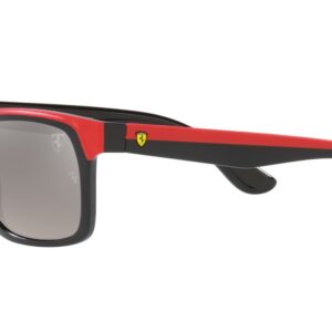 Ray-Ban RB4393M Scuderia Ferrari Collection Rectangular Sunglasses, Black on Rubber Red/Grey Mirrored Gradient Polarized, 56 mm