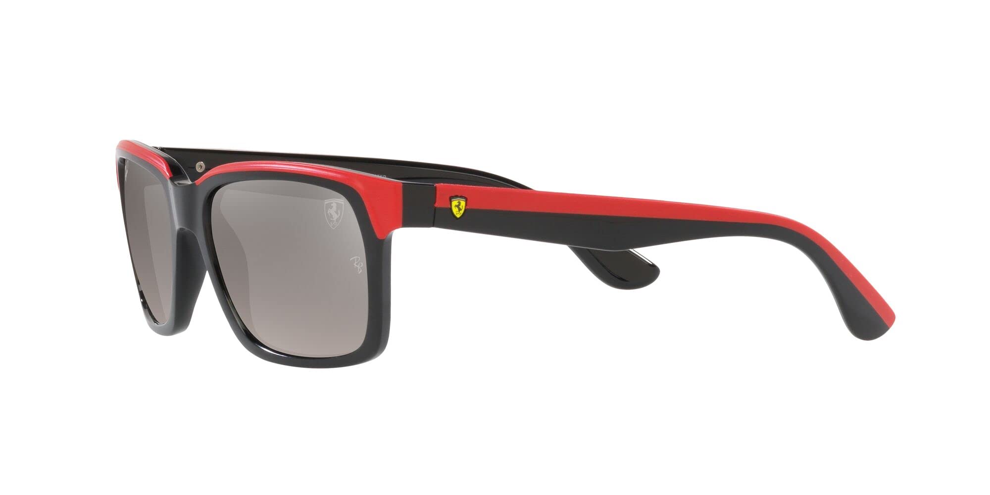 Ray-Ban RB4393M Scuderia Ferrari Collection Rectangular Sunglasses, Black on Rubber Red/Grey Mirrored Gradient Polarized, 56 mm