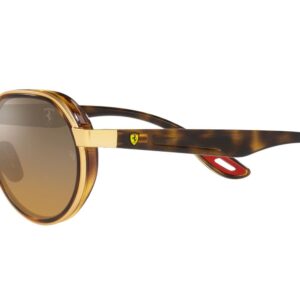 Ray-Ban RB3703M Scuderia Ferrari Collection Round Sunglasses, Gold/Brown Mirrored Grey Polarized, 51 mm