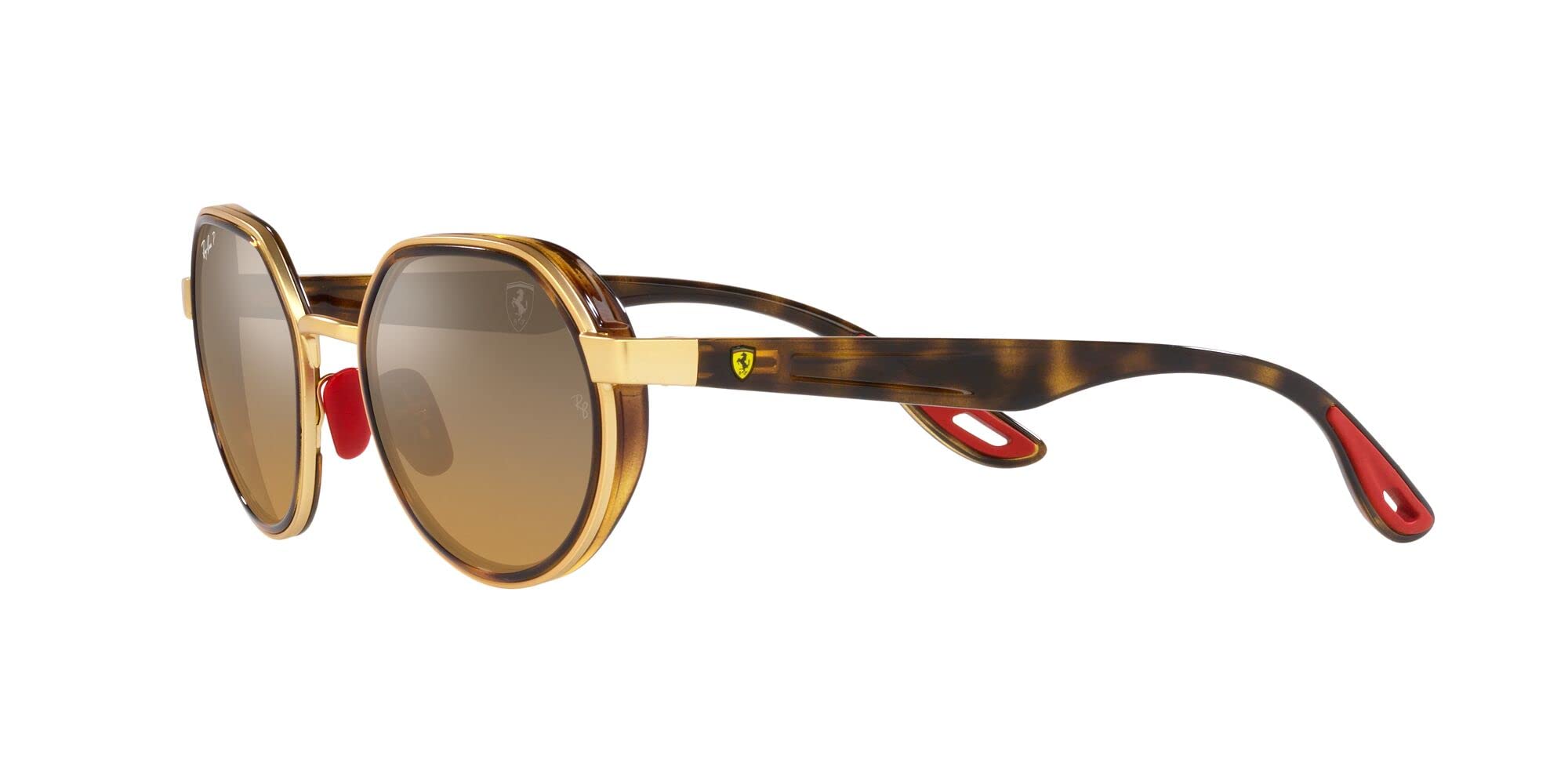 Ray-Ban RB3703M Scuderia Ferrari Collection Round Sunglasses, Gold/Brown Mirrored Grey Polarized, 51 mm