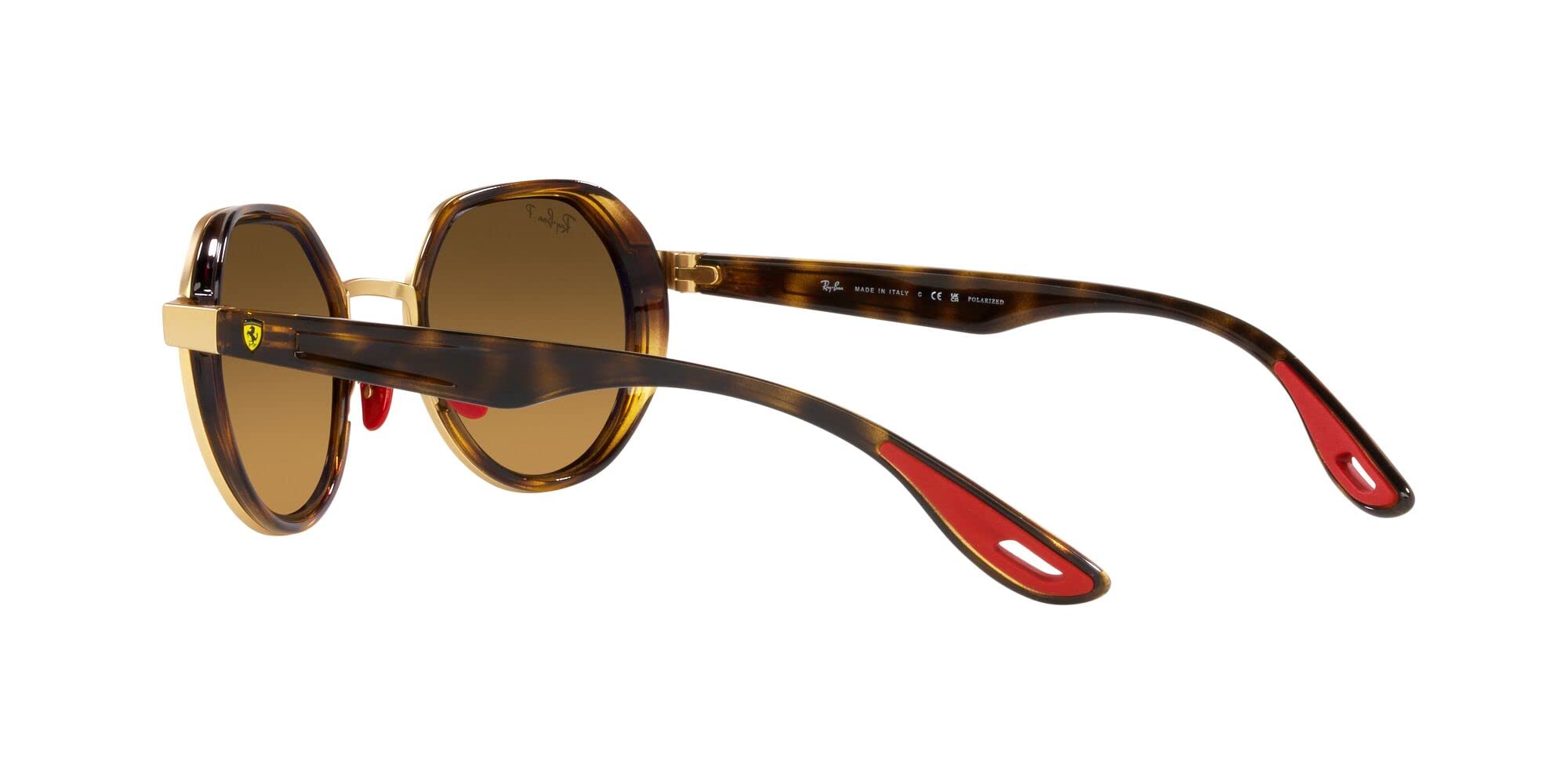 Ray-Ban RB3703M Scuderia Ferrari Collection Round Sunglasses, Gold/Brown Mirrored Grey Polarized, 51 mm