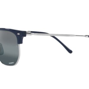 Ray-Ban RB4416 New Clubmaster Square Sunglasses, Blue on Silver/Blue Mirrored Polarized, 51 mm