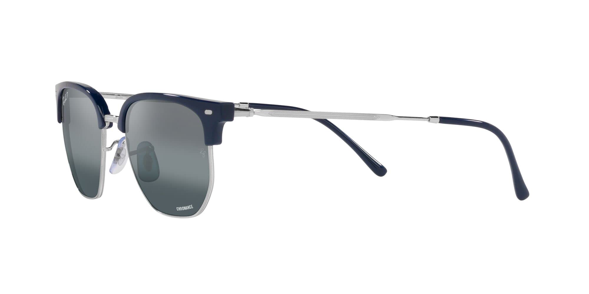 Ray-Ban RB4416 New Clubmaster Square Sunglasses, Blue on Silver/Blue Mirrored Polarized, 51 mm