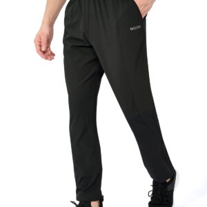 MELOO Men's Lightweight Sweatpants Joggers - Water Resistant Athletic Track Pockets Pants Running, Hiking, Workout Black Size XL