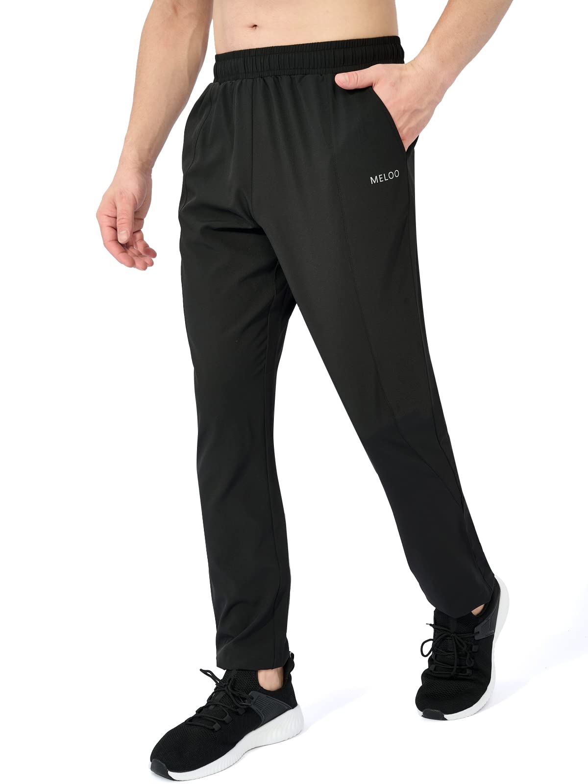 MELOO Men's Lightweight Sweatpants Joggers - Water Resistant Athletic Track Pockets Pants Running, Hiking, Workout Black Size XL