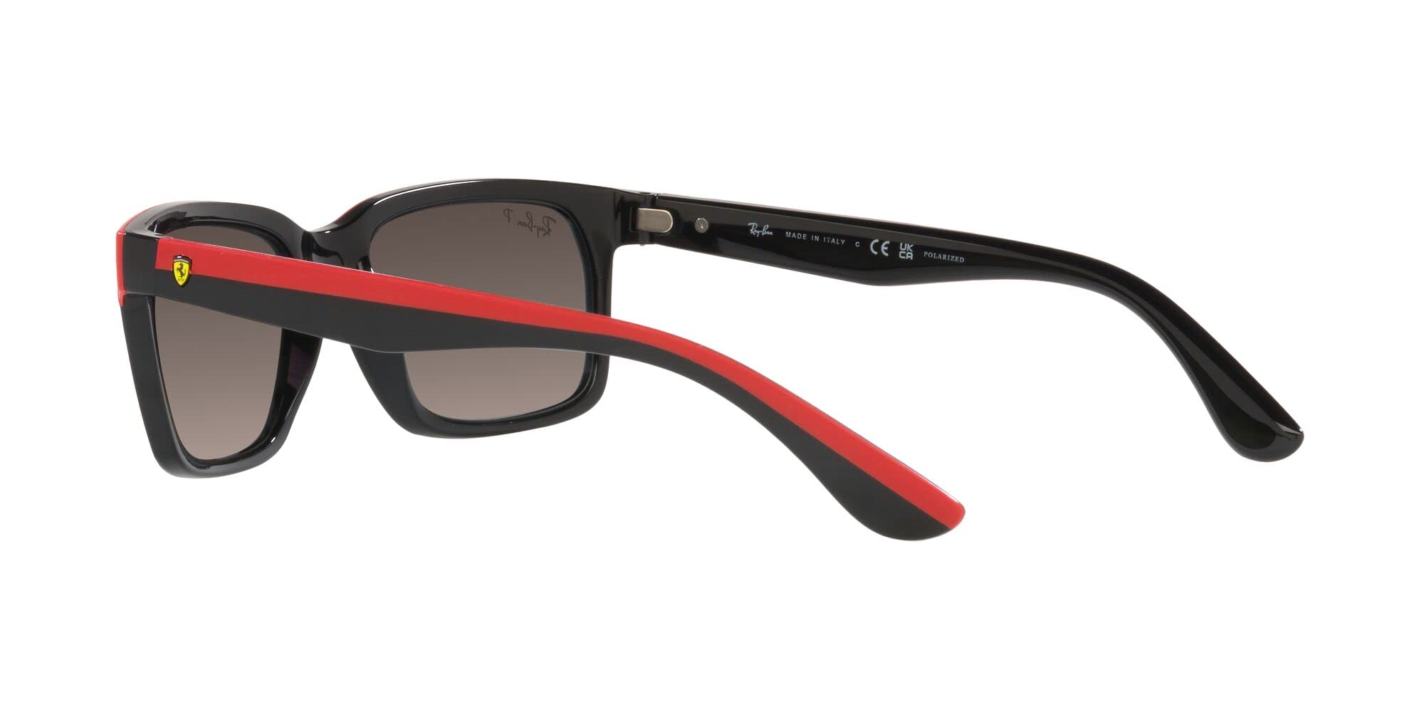 Ray-Ban RB4393M Scuderia Ferrari Collection Rectangular Sunglasses, Black on Rubber Red/Grey Mirrored Gradient Polarized, 56 mm