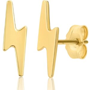 solid 14k gold lightning bolt studs dainty earrings, polished finish, 10mm (yellow gold)