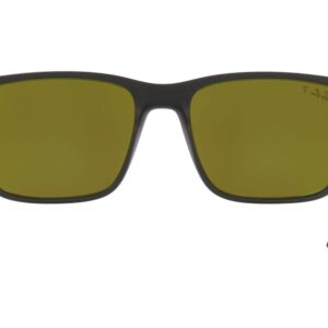 Ray-Ban RB4385 Liteforce Rectangular Sunglasses, Matte Black/Green Mirrored Blue Polarized, 58 mm