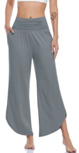 ueu women's wide leg yoga pants high waisted comfy dance sweatpants loose casual soft lounge joggers for women with pockets (mid gray, m)